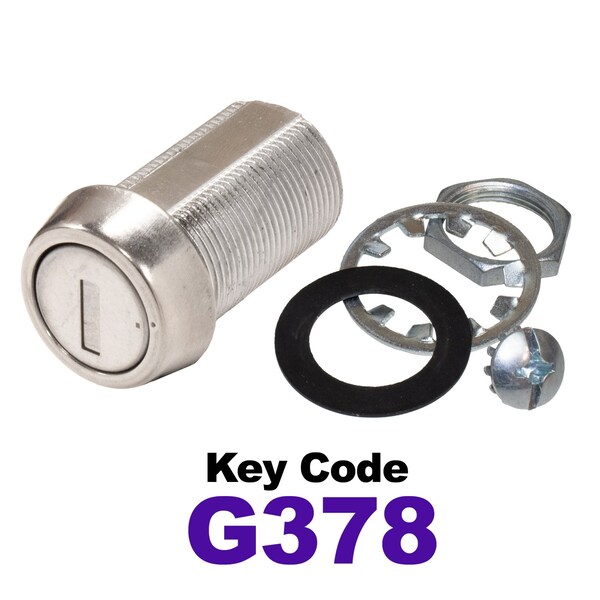 Global RV SS Compartment Lock, Cam/Blade Style, 1-1/8in Threaded Barrel, Blades not Included, Keyed to G378 CLB-378-118-SS - main